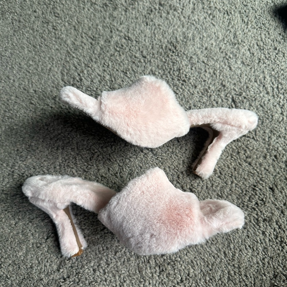 Elegant Pink Faux Fur Women's Heels